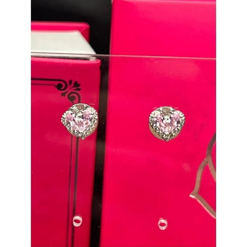 Helirose Pink Silver Tone Heart Shaped Stud Earring Gift Box